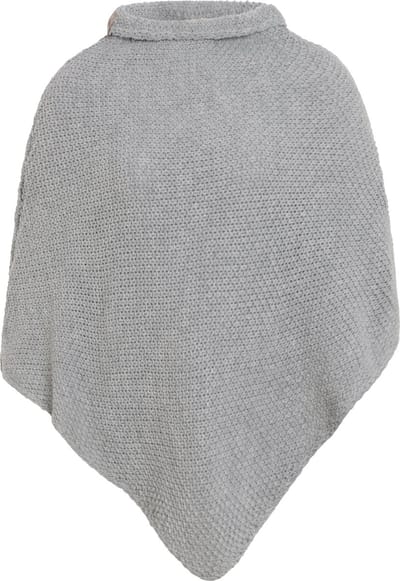 Knit Factory Coco Gebreide Poncho - Met ronde kraag - Dames Poncho - Gebreide mantel - Lichtgrijze winter poncho - Licht Grijs - One Size