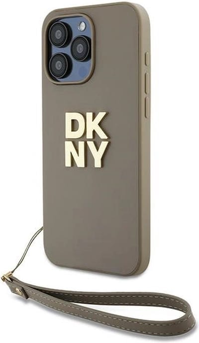 DKNY Polsband Stock Logo hoesje voor iPhone 15 Pro - beige