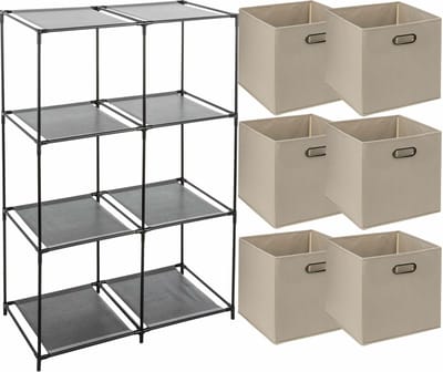 5Five Kastmandjes/opberg manden - taupe - 6x stuks van 29L - Metalen rekje is 68 x 98 cm