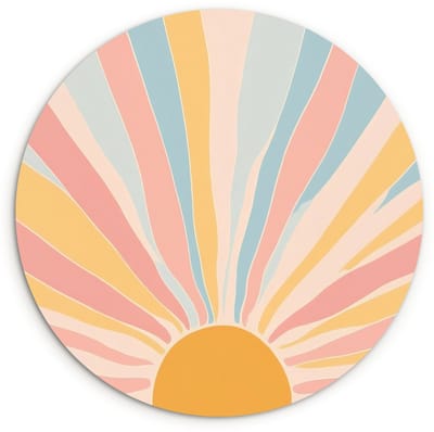 WallCircle® Wandcirkel 120x120 cm - Muurcirkel Illustratie - Zon - Pastelkleuren - Muurdecoratie woonkamer - Wanddecoratie slaapkamer - Kamer decoratie accessoires - Ronde schilderijen XXL