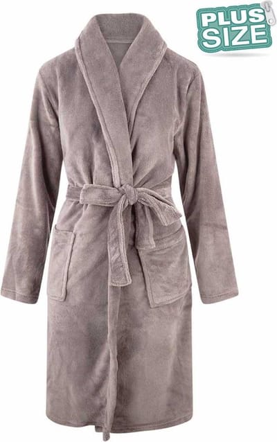Grote maten badjas unisex - sjaalkraag badjas van fleece - Plus size badjas dames - badjas heren - grijs 3XL/4XL
