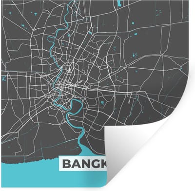 Muurstickers - Sticker Folie - Bangkok - Blauw - Plattegrond - Kaart - Stadskaart - 100x100 cm - Plakfolie - Muurstickers Kinderkamer - Zelfklevend Behang XXL - Zelfklevend behangpapier - Stickerfolie