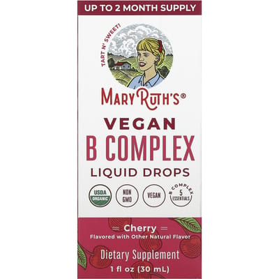 MaryRuth's, Vegan B-Complex Vloeibare Druppels, Kers, 1 fl oz (30 ml)