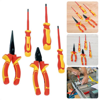 5-dlg Elektro-Gereedschapset - Professionele Kwaliteit - 1000V Wisselstroom/1500V Gelijkstroom - Combinatietang - Telefoontang - Kruis/Gleufschroevendraaiers - Ergonomische Greep & Nop - Handige Tas - Elektra - VDE Gereedschapset - Magnetisch
