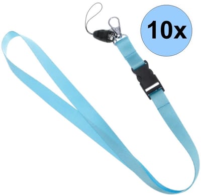 10 Lichtblauwe Keycords - Keycord - Lanyard - Sleutelkoord - Badgehouder - 51cm - 20mm - Lichtblauw - 10 Stuks