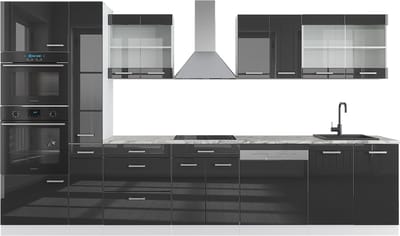 Vicco R-Line Complete keukeneenheid – 350 cm met hoge kast, zonder werkblad Antraciet hoogglans/wit
