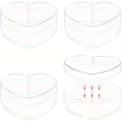 Lot de 4 boîtes en plastique transparentes en forme de cœur avec couvercles, boîtes de rangement pour la maison, pour bonbons et petits bijoux 4pcs white