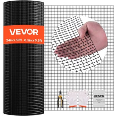 VEVOR Tuinhek 61 cm x 15,2 m, maaswijdte 1,27 x 1,27 cm, gegalvaniseerd gaas φ1,06 mm, vinyl gecoat kippengaas, gelast tuinhek voor konijnenkooien en slangen
