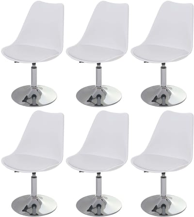 Set van 6 draaistoelen Malmö T501, keukenstoel, in hoogte verstelbaar, kunstleer ~ wit, voet chroom