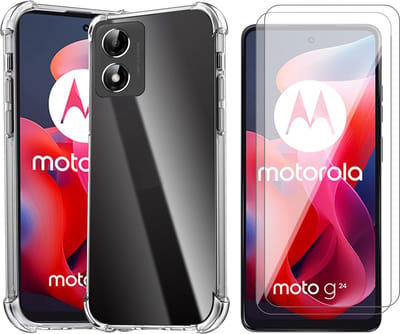 Hoesje geschikt voor Motorola Moto E14 / G24 / G24 Power / G04 / G04s - 2x Screenprotector Glas - Shockproof Transparant