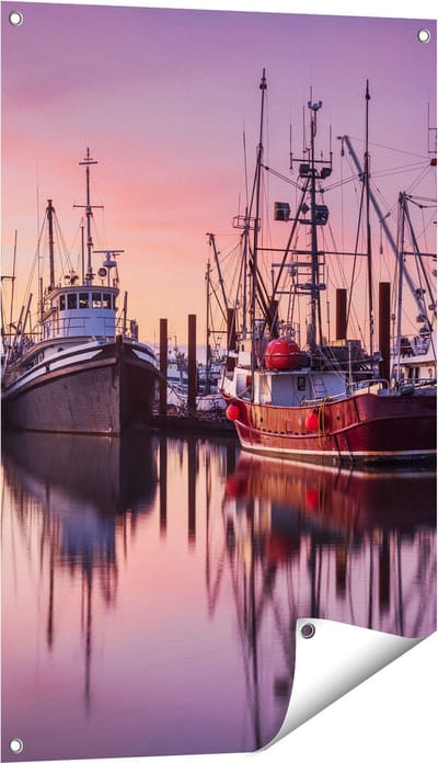 Gards Tuinposter Schepen in de Haven - Boten - 60x90 cm - Tuindoek - Tuindecoratie - Wanddecoratie buiten - Tuinschilderij