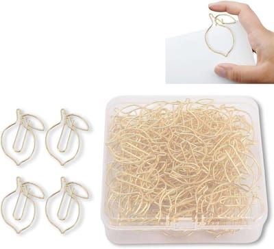 Set van 100 Decoratieve Paperclips in Lemon Vorm, Gouden Mini Paperclips, Bookmark Clips met Transparante Doos voor Kantoor en Schoolgebruik