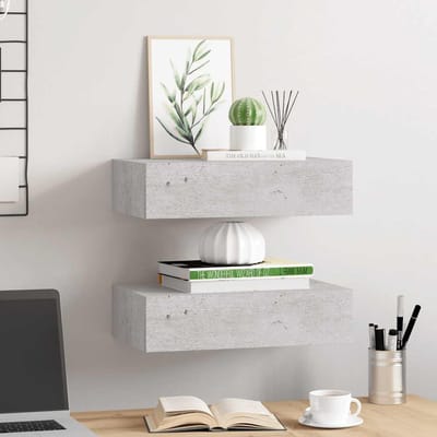 vidaXL - Wandschappen - 2 - st - met - lade - 40x23,5x10 - cm - MDF - betongrijs