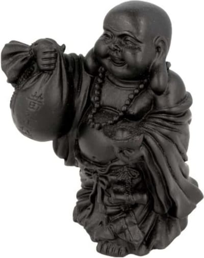Zwarte Boeddha met Zak en Schaal (9 cm)