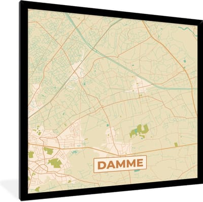 Fotolijst incl. Poster - Damme - Vintage - Plattegrond - Stadskaart - Kaart - 40x40 cm - Posterlijst