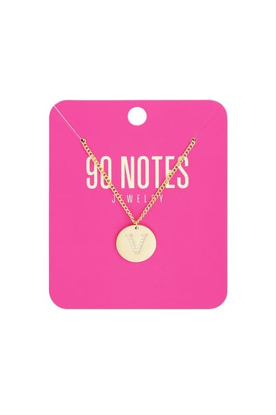 90 NOTES - Initial Strass Ketting - Letter V - goudkleurig