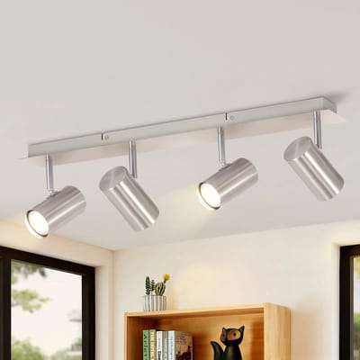 NETTLIFE Opbouwspot - rechthoekig - nikkel - 4-lichts - GU10 Fitting - Metaal - 330° draaibar Plafondspot - L 62cm - Moderne Plafondlamp - voor Woonkamer | Hal | Keuken - Zonder Lichtborn - Max.25W