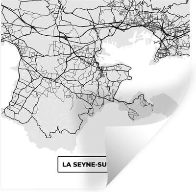 Muurstickers - Sticker Folie - Kaart - Stadskaart - La-Seyne-sur-Mer - Plattegrond - Frankrijk - 100x100 cm - Plakfolie - Muurstickers Kinderkamer - Zelfklevend Behang XXL - Zelfklevend behangpapier - Stickerfolie