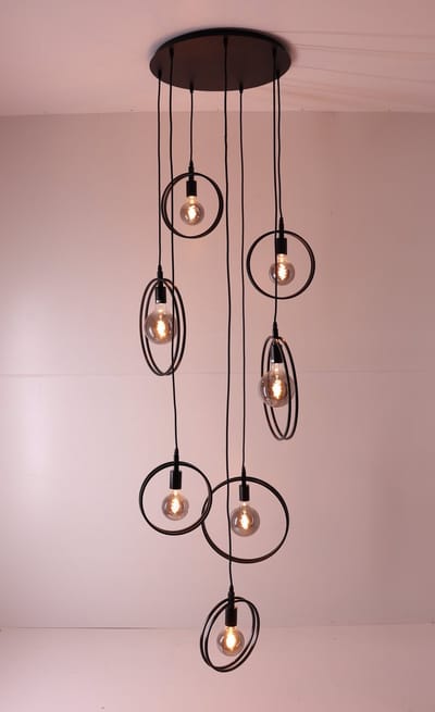 Videlamp met 7 zwarte ringen – E27 – 350 cm