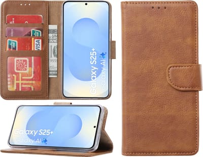 Hoesje Geschikt voor Samsung Galaxy S25 Plus – Arara bookcase met pasjeshouder - Bruin