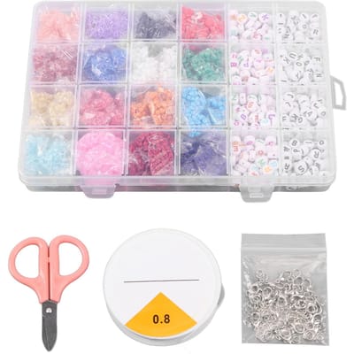 Kit de Perles de Bijoux Portable Perles Lettres Colorées DIY Ensemble de Perles de Rocaille en Verre pour Fabrication d'Artisanat Bracelet Collier gray