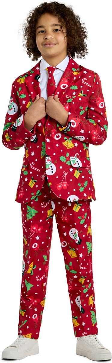 Suitmeister Christmas Red Icons Light Up - Kids Pak - Kerst Outfit met lichtjes - Rood - 14-16 jaar - Maat XL