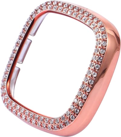 Glanzende Kristallen Hoes voor Smartwatch - Beschermende Bumper voor Fitbit Versa 3 en Sense in Roségoud met Sprankelende Steentjes