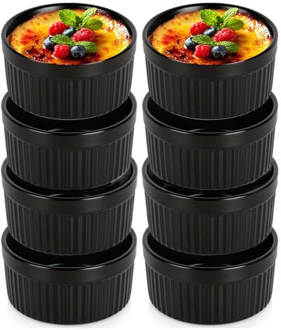 Creme Brulee Schaaltjes Porselein Zwart 260 ml 8 stuks - Ramekins - Set - Ovenschaal - Snackkommen - Dipschalen - Kleine Komen voor Dipsauzen en Snacks