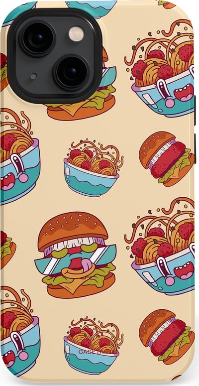 Casetastic Hoesje Geschikt voor Apple iPhone 13 Mini Magsafe - Stijlvolle Beschermende Duo-layer Case - Cartoon Hamburgers