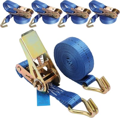 Zware Tension Straps met Haak en Snelle Ontgrendelingssluiting, 4 Stuks, 5m x 2.5cm, Ideaal voor Motorfietsen, Vrachtwagens en Trailers