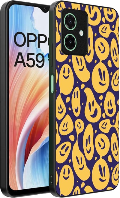 Smartphonica Telefoonhoesje Geschikt voor Oppo A59 met smiley opdruk - TPU backcover case emoji design - Paars Geel geschikt voor Oppo A59