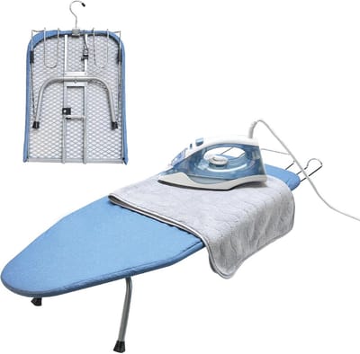 Kleine strijkplank - Opvouwbaar tafelblad - Snel kreukels verwijderen - Draagbaar en compact - 70 x 30 cm - Blauw