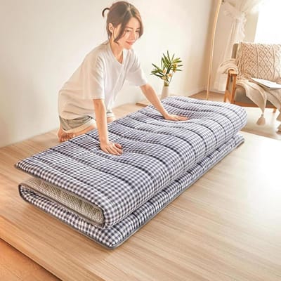Draagbare Futonmatras - Slaapmat Vloer - Ruimtebesparend Slapen - 5-laags Constructie - 90 x 200 cm - Grijs Geruit