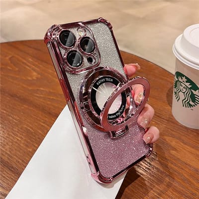 Voor iPhone 15 Pro Max Luxe Plating Magsafe Magnetische Standaard Flash Telefoonhoesje Voor iPhone 11 12 13 14 16Plus Lens Beschermhoes For iPhone 16