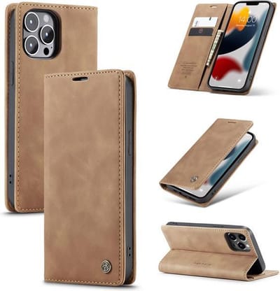 CaseMe - Telefoonhoesje geschikt voor Apple iPhone 13 Pro Max - Wallet Book Case - Magneetsluiting - Licht Bruin