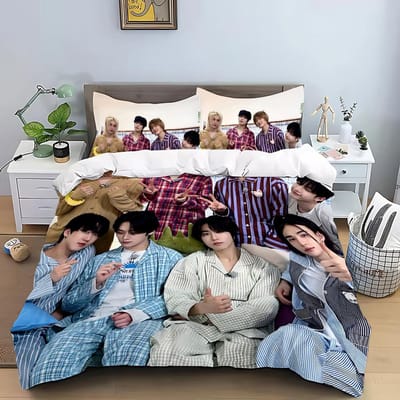 KPOP Dekbedovertrek Kussensloop S-Stray-K-Kids Beddengoed Set Volwassene Jongen Meisje Slaapkamer Decoratie Kindercadeau Enkel Dubbel Grote Maat AU Single(140*210cm)3pcs