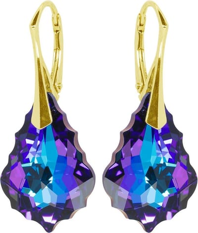 DBD - Goud Vergulde Zilveren Oorbellen - Swarovski Kristal Elements - Barok - Paars Blauw - 22MM - Anti Allergisch