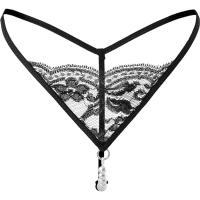 Amorable - Erotische G-string - Zwart Kant Met Parelsnoer Door Kruis - One Size