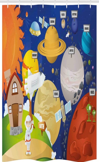 ABAKUHAUS Educatief douchegordijn – Cartoon Ruimte – 120x180 cm – Meerkleurig