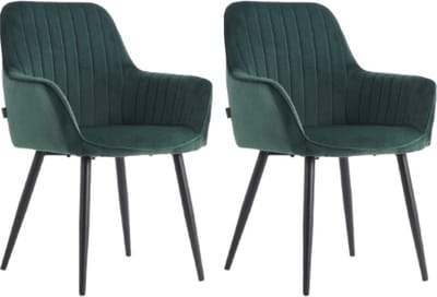 Colenis® - Veli eetkamerstoel - Set Van 2 - Groen - Velvet - Met Armleuning