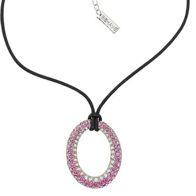 Behave - Ketting Dames - Ovalen Hanger - Roze en Multi kleur Kristal steentjes - Waxkoord