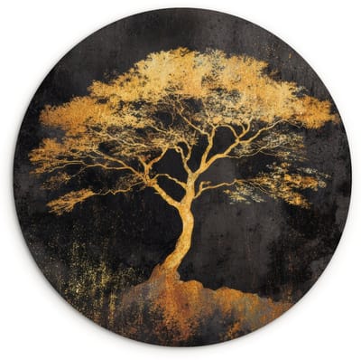 WallCircle® Wandcirkel 120x120 cm - Muurcirkel Boom - Schilderij - Goud - Abstract - Muurdecoratie woonkamer - Wanddecoratie slaapkamer - Kamer decoratie accessoires - Ronde schilderijen XXL