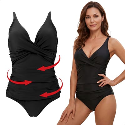 RENALUX - Corrigerend Badpak Dames met Verstelbare Bandjes - Shaping Badpak - Corrigerend Badpakken voor Dames - Zwart - S