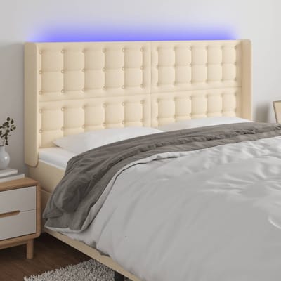 vidaXL - Hoofdbord - LED - 203x16x118/128 - cm - stof - crèmekleurig