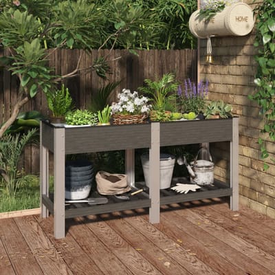 vidaXL - Plantenbak - verhoogd - met - schap - 150x50x75 - cm - HKC - grijs