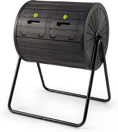 Composteerbak 142L Composttrommel Roterende Compostbak - 360° Draaibaar Systeem - Dubbele Compartimenten voor Continu Composteren - Snelle Compostering 4-6 Weken - Tuincompostbak keukenafval tuinafval compostvat roterend compostsysteem