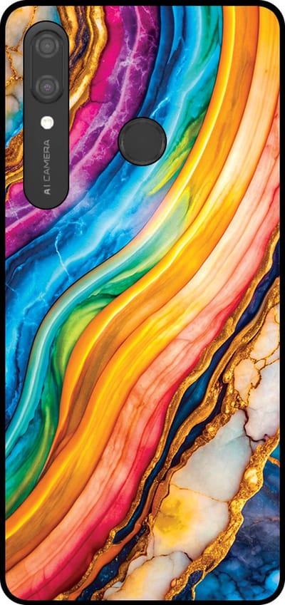 Smartphonica Telefoonhoesje Geschikt voor Huawei P Smart (2019) met Regenboog Goud Marmer Opdruk - TPU Backcover Case Rainbow Gold Marble Design geschikt voor Huawei P Smart (2019)