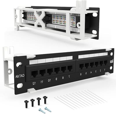 Patchpaneel 12-poorts - Netwerkpaneel Keystone paneel - Netwerkbekabeling organiseren - Ondersteunt 10 Gbps snelheid - 1U hoogte - Grijs