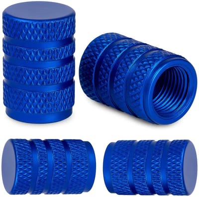 Ventieldopjes van aluminium, 4 stuks, in blauw, voor auto- of Schraderventielen, ventieldopje met dichting, bandventieldopjes voor auto's, fietsen, motoren, scooters, luchtventieldopjes, stofkapj
