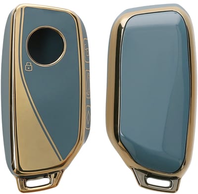 kwmobile autosleutel hoesje geschikt voor BMW 4-knops X7 X1 U11 iX ix1 7-serie G07 I7 autosleutel hoes - TPU autosleutel behuizing - Beschermende auto sleutel case - Sleuteletui in blauw / goud